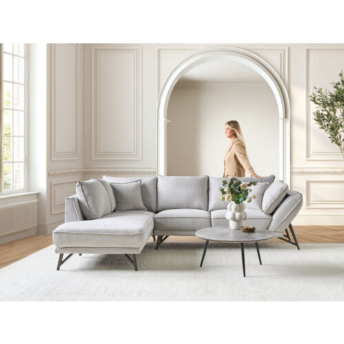 Beliani Corner Sofa ELGA Linen Light Grey Right Hand 1