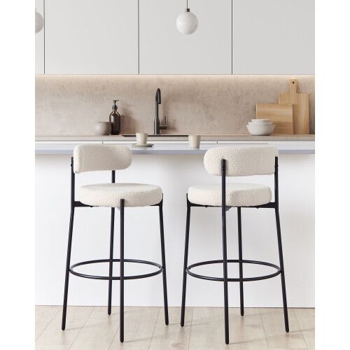 Beliani Set of 2 Bar Chairs ALLISON Boucle White 1