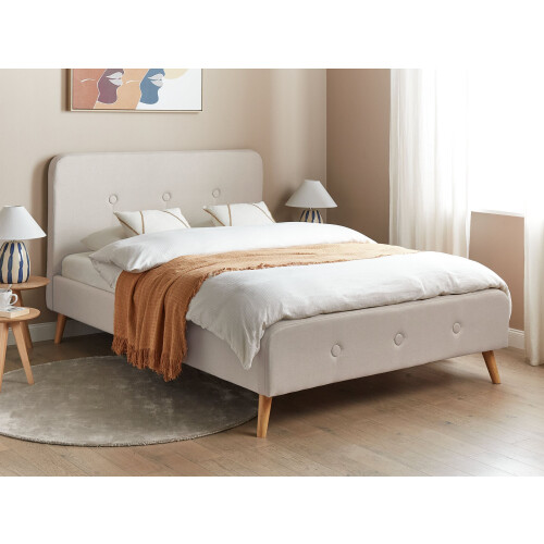 Beliani Bed Fabric RENNES 140 x 200 cm (EU Double) Light Beige 1