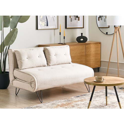 Beliani Sofa Bed 2 Seater VESTFOLD Fabric Light Beige 1