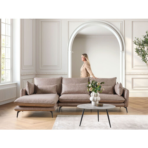 Beliani Corner Sofa GALLO Faux Suede Light Brown Right Hand 1
