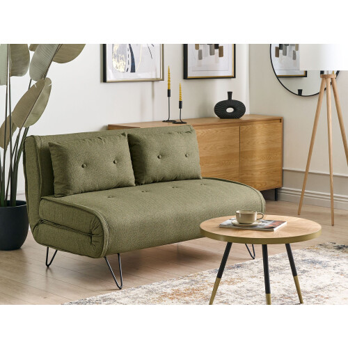 Beliani Sofa Bed 2 Seater VESTFOLD Fabric Olive Green 1