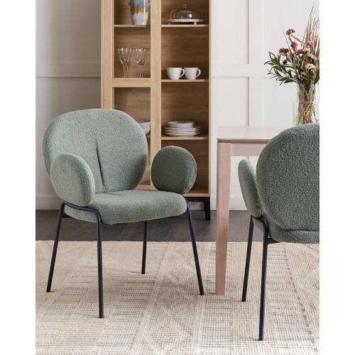 Beliani Set of 2 Dining Chairs ELY Boucle Light Green 1