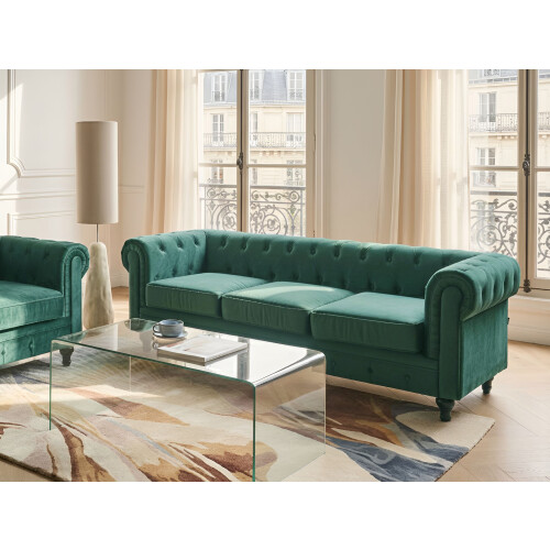 Beliani Sofa 3 Seater CHESTERFIELD Velvet Green 1
