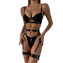 Punk Harness Women's Leather Body Chest Black Gothic Cosplay Schwarz M