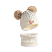 Kids Winter Hat And Scarf Set Acrylic Knitted Cold-White