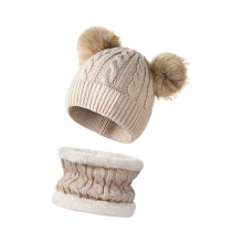 Childrens Knitted Hat And Scarf Set 6 Color Choices-Beige