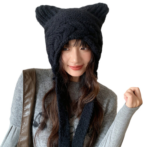 Frauen Kopf Wrap verdicken Pullover Ohr Hut für Klettern-Schwarz