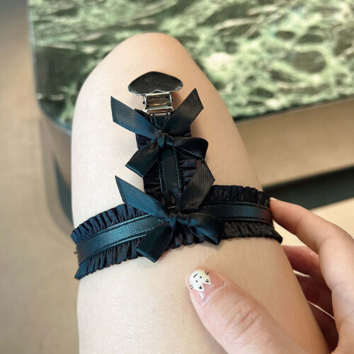 Jarretière de cuisse en dentelle Punk, ceinture élastique,-Noir 2