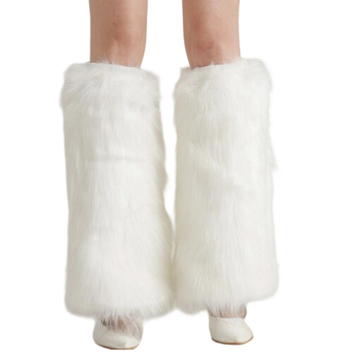 Furry Plush Leg Warmer Soft Thick Warm Leg Sleeves-White