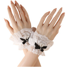 Romance Lace Wrist Cuffs Sleeves Pearls Decoration Daily-Black