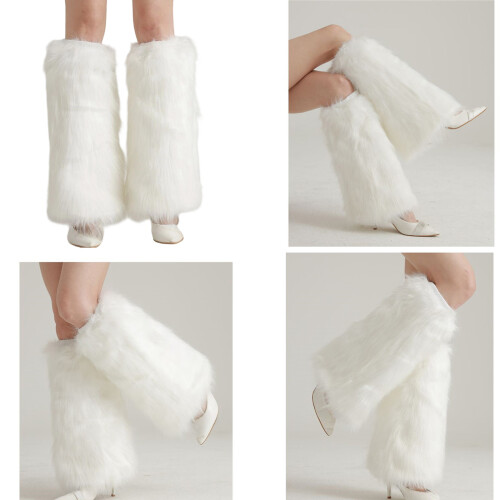 Furry Plush Leg Warmer Soft Thick Warm Leg Sleeves-White 1