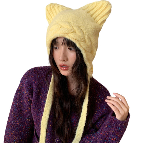 Kids Knit Head Wrap Thicken Pullover Ear Hat for-Yellow