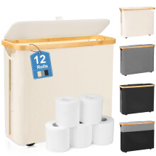 Toilet Paper Storage Basket, Toilet Paper Container with Lid, Bathroom Organizer Holds up to 12 Regular Rolls or 9 Mega Rolls, Beige