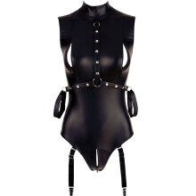 Latex Catsuit for Women Open Shiny Jumpsuit Leather Bodysuit Black 3 XL