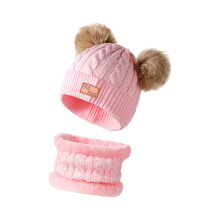 Gebreide muts en nekwarmer voor peuters, 6 kleurkeuzes-Roze