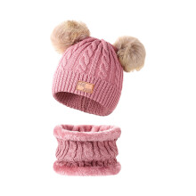 6 kleuren kinder gebreide muts sjaalbundel ademend-leer roze
