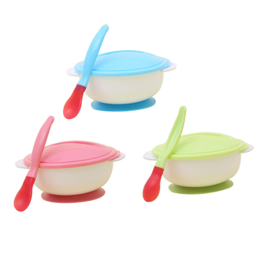Baby Suction Bowl with Lid and ColorChanging Spoon, Silicone Feeding Set for Weaning Toddlers