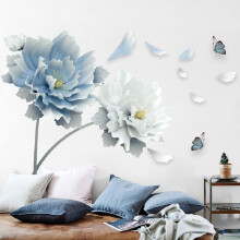 Wall Sticker XXL Peony Blue Flowers Wall Sticker Mural Pictures Living Room Bedroom Decoration