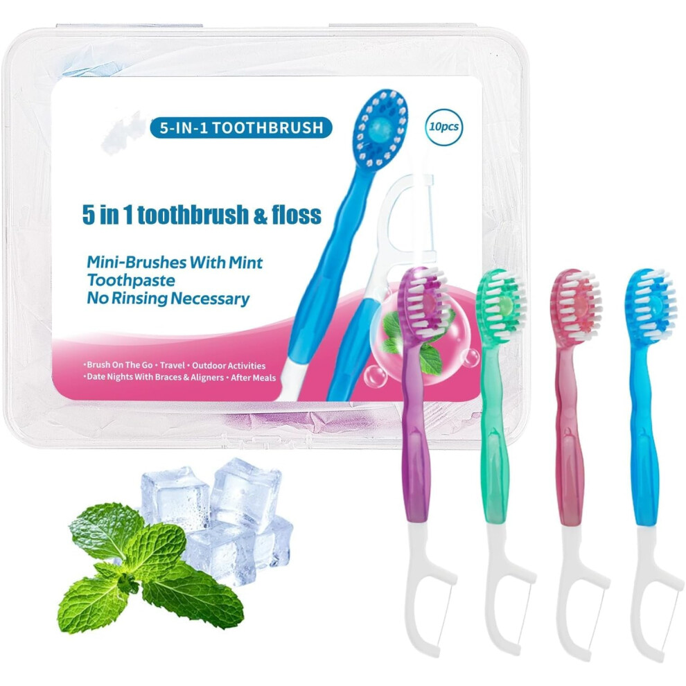 5 in 1 Toothbrush  Floss Disposable Mini OnTheGo Toothbrush Set With Floss, Pick  PrePasted Tongue Scraper (1 Pack)