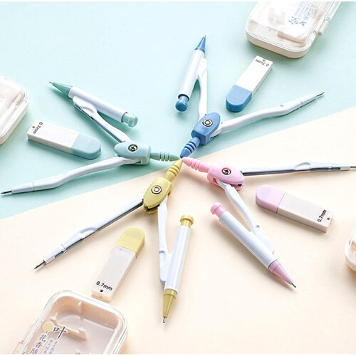 Maths Geometry Kit Sets Metal Drawing Compass with 0.7 mm Lead Refill (Colour: A) 2