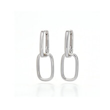 925 Sterling Silver Earrings, Double Ring Oval Huggie Hoop Earrings, Small Silver Sleeper Earrings with Geometric Drop Earrings, Paperclip Link Chain