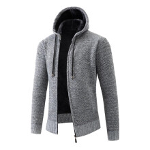 Men's Casual Full Zip Cardigans With Pockets Light Grey Size L Hooded Fleece Knit Jumper Jacket Slim Fit Autumn Winter