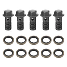 Enkele banjo-bout voor remsystemen, roestvrijstalen remfittingadapter M10x1.0 en M10x1.25 metrische schroefdraad banjo-bout met koperen ringen.