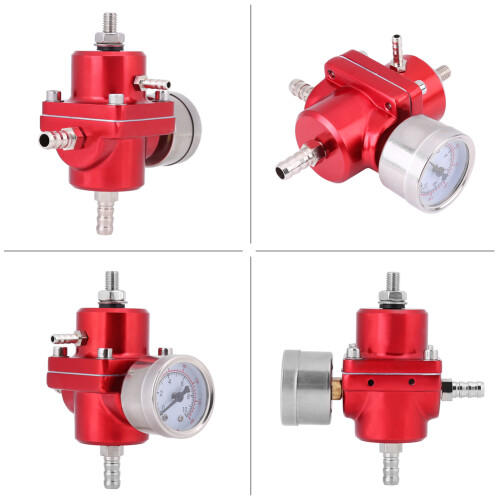 Ρυθμιστής πίεσης καυσίμου με μετρητή 0-140PSI Adj κόκκινο, Ρυθμιστής επιστροφής για 2
