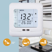 Thermostat für Flächenheizsysteme, digitaler Touchscreen mit programmierbaren Zeiten und Temperaturen, Bodensensor für Infrarot-Heizpaneele,