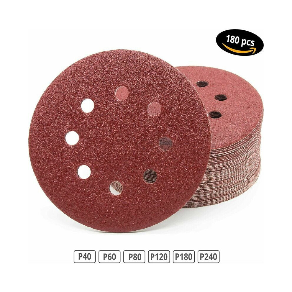Adhesive Sandpaper For Orbital Sanders, Multi Grit 125Mm 8 Hole Sanding Discs With Hook And Loop Backing, Aluminum Oxide Abrasive Sheets For 9340959622832