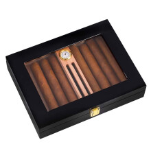 Cigar Humidor Cedar Desktop Box With Humidifier And Hygrometer Glass Holds 1015 Cigars
