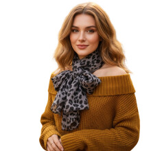 Leopard Print Scarf Lightweight Polyester Elegant-Gray