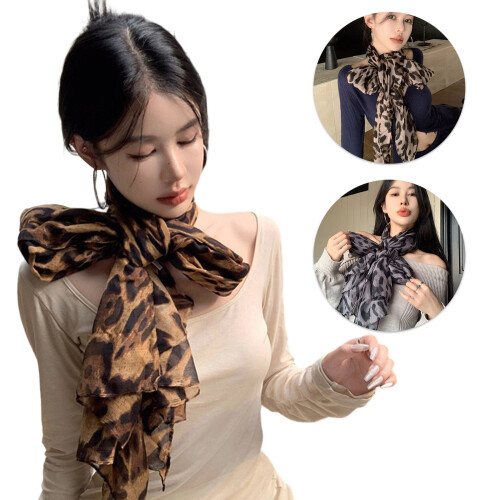 Leopard Print Scarf Lightweight Polyester Elegant-Gray 2