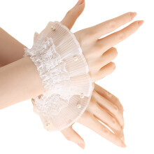 Ruffle Lace Trim Arm Covers Wrist Cuffs Sleeves For Women-White