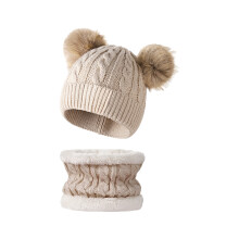 Childrens Knitted Hat And Scarf Set 6 Color Choices-Beige