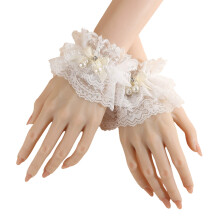 Romance Lace Wrist Cuffs Sleeves Pearls Decoration Daily-Cream