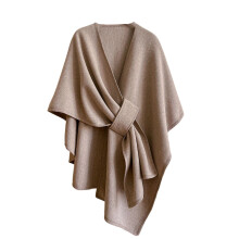 Multi Purpose Cloak With Pocket Design Faux Wool Soft-Camel