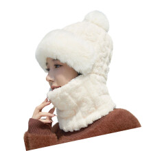 Cold Weather Knitted Hat with Neck Scarf Face Coverage-White