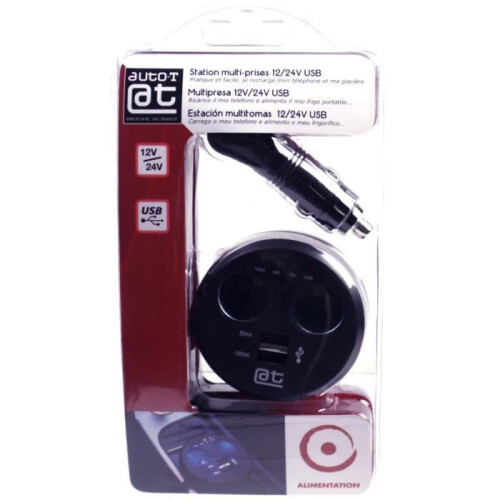 AUTO-T Multi-Steckdose Zigarettenanzünder USB für Getränkehalter 12/24V 2