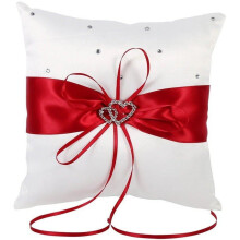 Wedding Ring Pillow Bow Stain Double Hearts Diamonds Wedding Ring Pillow Carrier Pillow With Bow Red