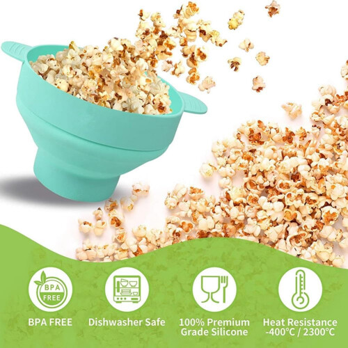 Microwave Popcorn Maker Silicone Bowl with Lid Collapsible Double Handle for Home Kitchen Red 1