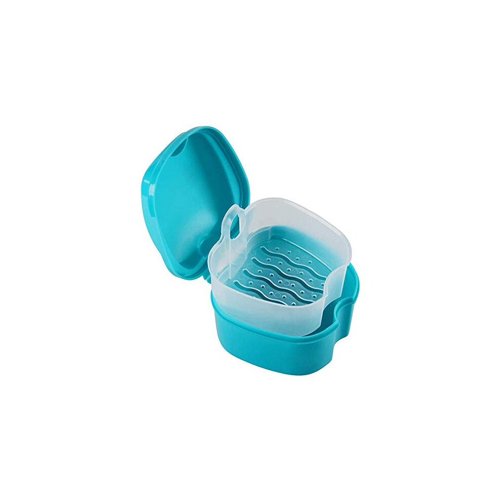 Blue Denture Cup With Strainer Denture Bath Box False Teeth Storage Box With Basket Net Holder For Dentures