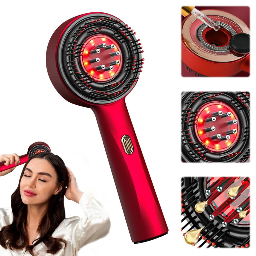 Red Hair Massager, 2In1 Electric Scalp Massage Brush And Hair Oil Applicator (Red)