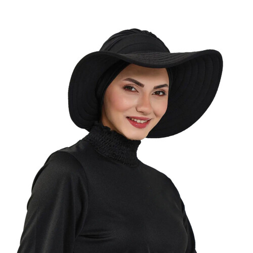 Leichtes Polyester-Sonnenhut-Set mit abnehmbarer-Schwarz