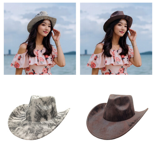 Adjustable Western Cowboy Hats Unisex Foldable Hat-Black M 2