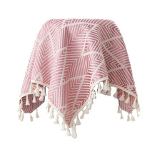Cotton Linen Dust-Proof Table Cover, Elegant Patterns for Nightstand, TV Cabinet, Indoor Outdoor Use, Non-Slip Design with Fringe Pendants, Farmhouse