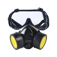 Spraykemisk gasrespiratormask med imskyddande ögaskydd, industriellt skydd, återanvändbart halvmask med dubbelt patronsystem, dammtät