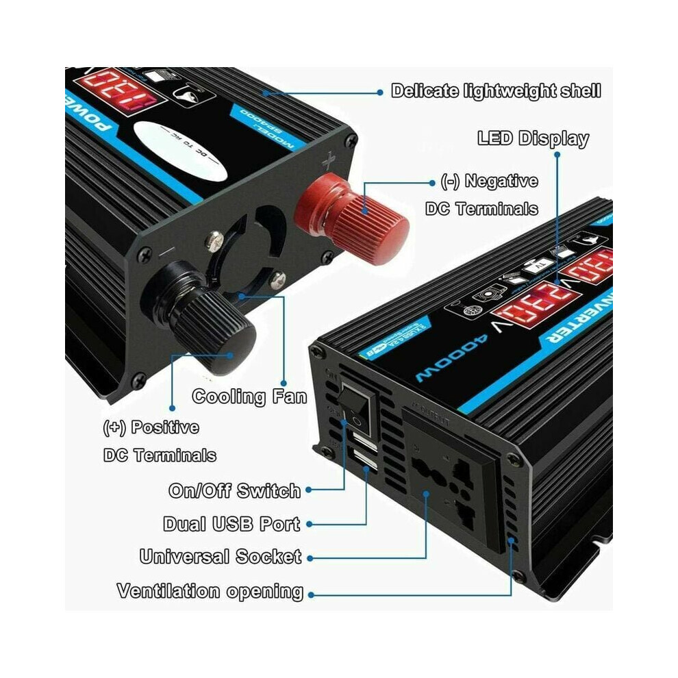 Professional Pure Sine Wave Inverter, Powerful 4000W Continuous Output Ac Converter For Versatile Charging Capabilities, Suitable For Car Auto Use, 9128293325394