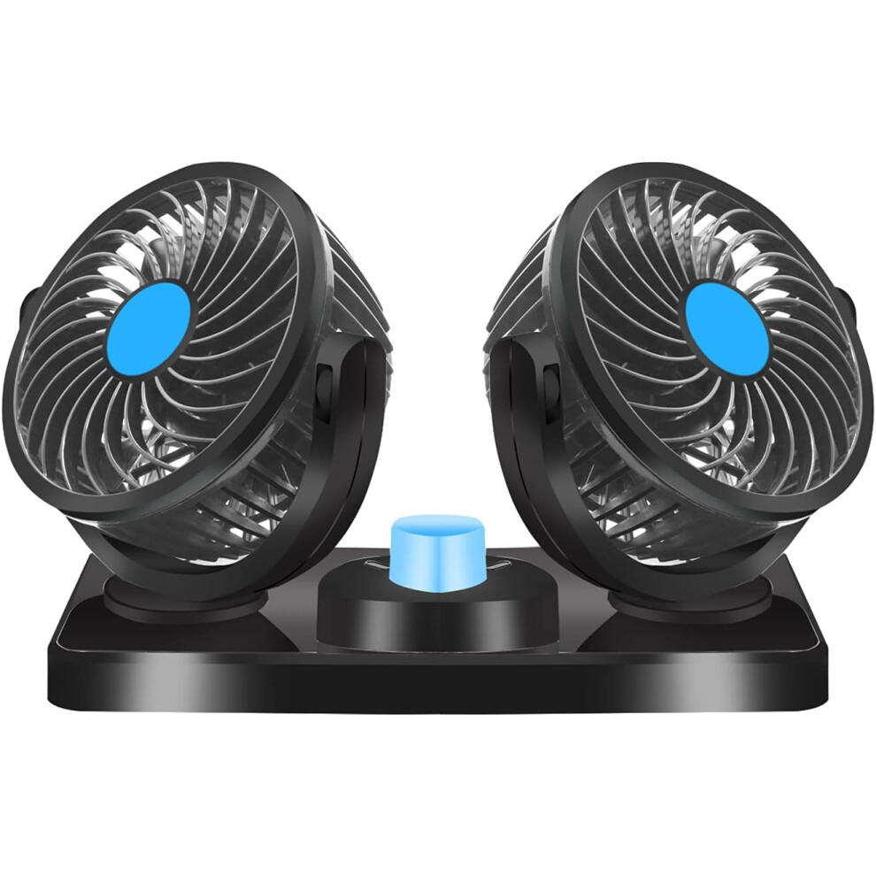 Two-Speed Adjustable 360 Degree Rotation Dual Head Air Circulator, Low Noise Fan For Car Vehicle 9433291757147